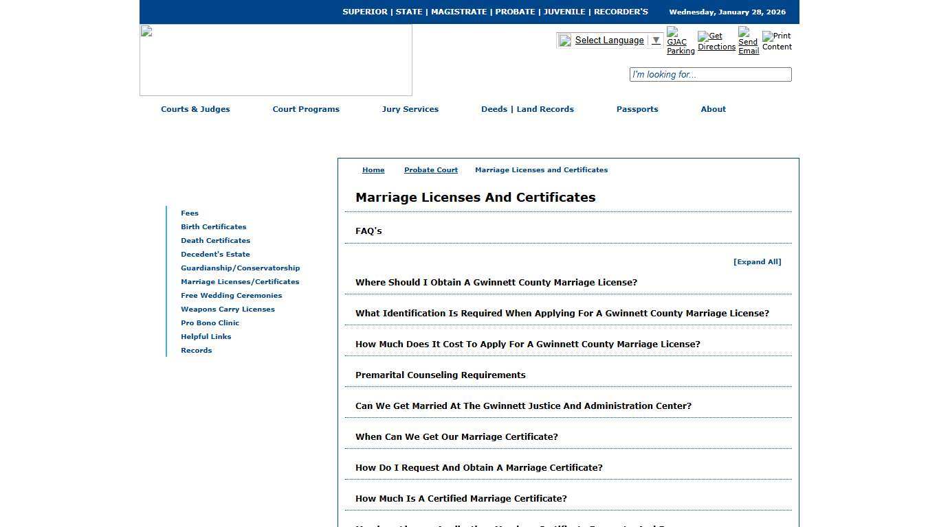 Gwinnett County Courts - Probate Court - Marriage Licenses and Certificates