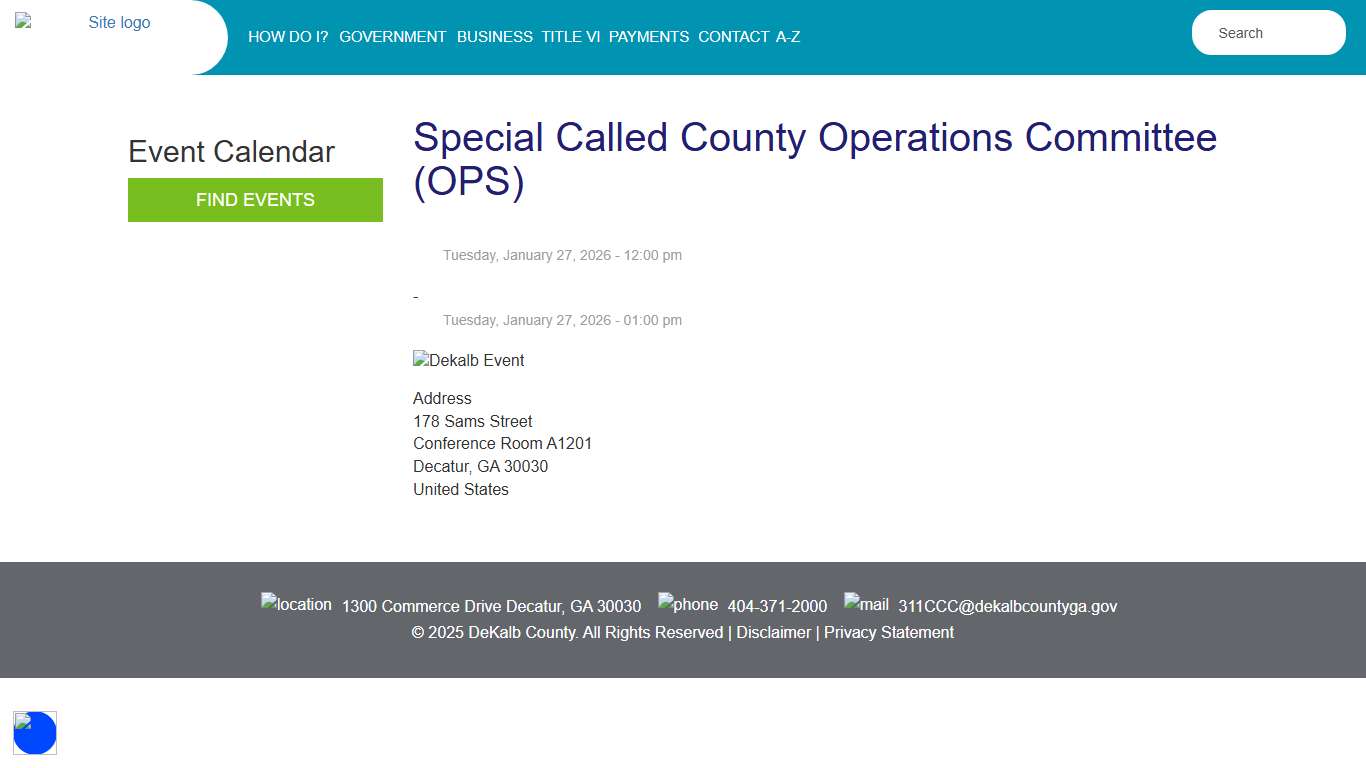 Special Called County Operations Committee (OPS) DeKalb County GA